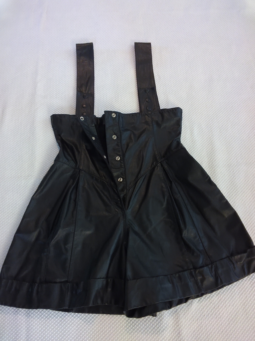 Genuine Leather Black Suspender Shorts